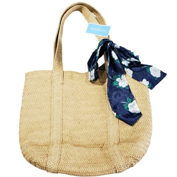 NWT WOMEN'S DRAPER JAMES STRAW TOTE WITH FLORAL SCARF - Picture 5 of 9